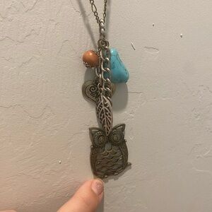 Bohemian Owl Mixed Media pendant necklace